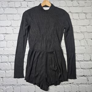Urban Outfitters Ribbed Charcoal Gray Open Back High Neck Romper Size Small